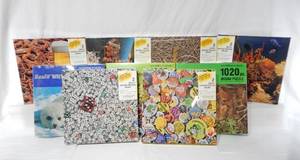 lot 76 image: Case of 9 Assorted Vintage 1980s Hoyle 550 and 1020 Piece Double Puzzles - 2 Puzzles Per Box