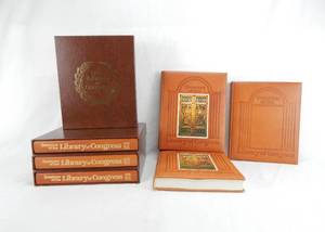 lot 2 image: Lot of 7 Vintage 1980 Limited Edition Treasures of the Library of Congress Leather Bound Books
