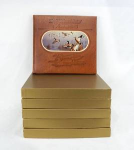 lot 3 image: Lot of 6 Vintage 1990 Limited Edition The Wildfowl Art of Maass Leather Bound Books
