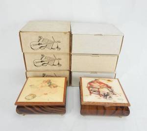 lot 110 image: Set of 6 Vintage Norman Rockwell Four Ages of Love Series Musical Jewelry Boxes