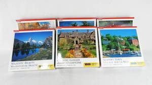 lot 156 image: Case of 6 Assorted Vintage According To Hoyle 1000 Piece Puzzles