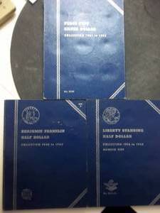3-Whitman Coin Albums-Franklin Halves, Walking Liberty Halves & Peace Silver Dollars