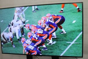 lot 25 image: Sharp 80 HDTV - Aquos LC80LE661U Commercial LED Full HD Smart TV  Television  Display with Rolling Stand