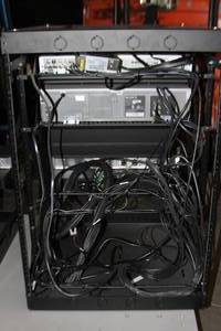 lot 15 image: Middle Atlantic Slim 5 Series Pro Audio  Video Equipment Rack Frame Model 5-14 with Miscellaneous AV Items