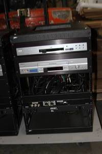 lot 16 image: Middle Atlantic Slim 5 Series Pro Audio  Video Equipment Rack Frame Model 5-14 with Miscellaneous AV Items