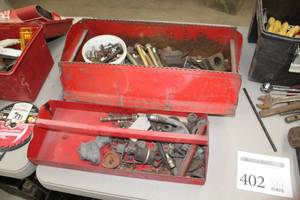 lot 402 image: 21 Metal Tool Box, Nuts, Bolts, Misc. Hardware