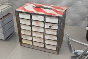 lot 443 image: Parts Organizer Cabinet, Screws, Wire Connectors, Misc. Hardware