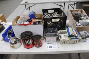lot 448 image: Assorted Fasteners and Hardware - Screws, Bolts, Caster Wheels, Nails, Wire, Misc. Hardware