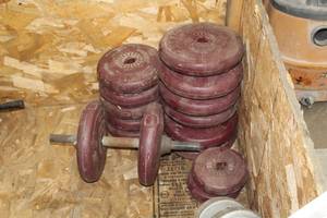 lot 520 image: Lot of (15) Free Weights, Dumbbell Bar - 14.3# Weights (x8), 8.8# Weights (x5), 4.4# Weights (x2)