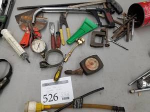 lot 526 image: Lot of  Hand Tools - Scrapers, Hack Saws, Drill Bits, Misc. Hand Tools