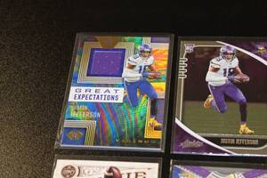 lot 22 image: Justin Jefferson Minnesota Vikings Football Card Lot  8 Different Cards (7 Rookie Cards)