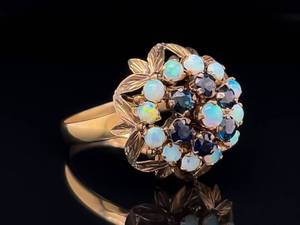 Vintage Dream Gorgeous Blue Spinel & Diamond Cluster Dome Garden Ring in 18k Yellow Gold Estate