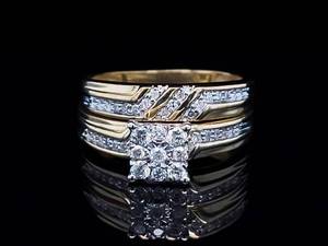 Art Deco Divine Estate Vintage Diamond Matching Engagement & Wedding Ring Set in 10k Yellow Gold VIDEO