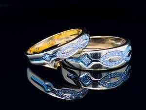 Estate Wedding MATCHING Diamond Infinity Symbol His & Hers Wedding Band Set in 10k Yellow Gold