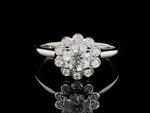 Floral Delight Estate 0.73ctw Diamond Basket Halo Cluster Ring in 14k White Gold
