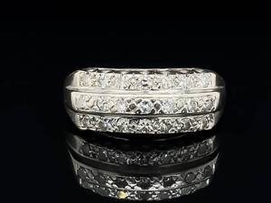 EXCELLENT CONDITION Vintage 0.55ctw Diamond Tiered Triple Row Ring in 14k White Gold VIDEO