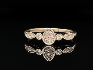 Understated Style Estate Pear Illusion Petite Diamond Cluster Ring in 14k White Gold VIDEO
