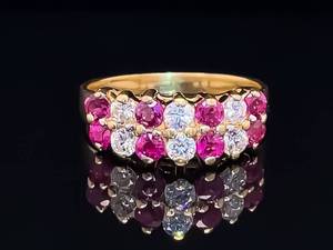 Vibrant Glitter 0.60ctw Estate Ruby & Diamond Cluster Ring in 14k Yellow Gold
