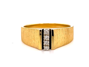 LIKE NEW Vintage Unique ART CARVED Gents Diamond Cathedral Sandblasted Ring in 14k Yellow Gold