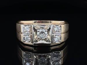 Bold Estate Find Mens Handsome 0.80cts Diamond Cluster Estate Ring in 14k Yellow Gold VIDEO