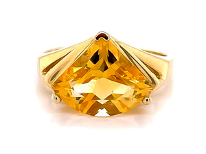 Bold Sunshine Color Estate Triangle Citrine Solitaire Ring in 14k Yellow Gold VIDEO