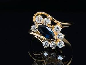 Vintage Sophistication Marquise Sapphire & Diamond Trellis Bypass Estate Cluster Ring in 14k Yellow Gold VIDEO