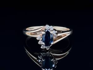 Vibrancy & Elegance Estate Oval Blue Sapphire & Diamond Bypass Cluster Ring in 14k Yellow Gold