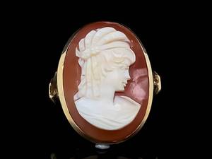 Bold Vintage Must-Have Large Carved Cameo Estate Ring in 10k Yellow Gold