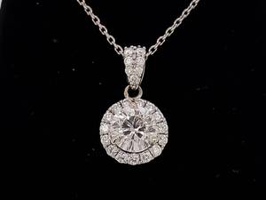 Vintage Inspired 1.20 Carat Diamond Halo Pendant Necklace in 14k White Gold Estate VIDEO