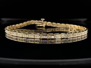1.70ctw Diamond 2-Stone Channel Bar Link Tennis Bracelet in 14k Yellow Gold Estate VIDEO
