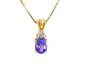 Estate Oval Tanzanite & Diamond Cluster Drop Pendant Necklace in 10k Yellow Gold VIDEO