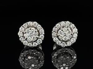 Head Turning BOLD Sparkle Estate Diamond Cluster Halo Studs in 18k White Gold VIDEO