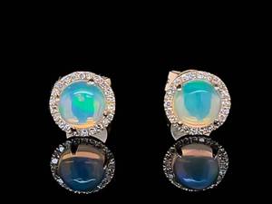 Mesmerizing and Elegant Welo Opal & Diamond Halo Stud Earrings in 14k Yellow Gold
