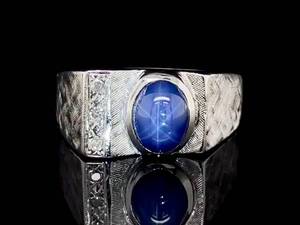 Estate Dynasty Star Sapphire & Diamond Square Top Textured Checkerboard Ring in 14k White Gold VIDEO