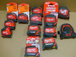 13 MILWAUKEE TAPE MEASURES VARIOUS CONDITIONS SEE PICS (SKU 740)
