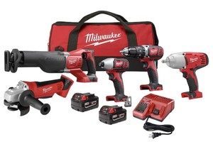 MILWAUKEE M18 18-Volt Lithium-Ion Cordless Combo Tool Kit (5-Tool) with Two 3.0 Ah Batteries, Charger and Tool Bag