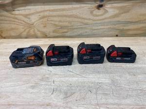 Lot of 18v Batteries (3- Milwaukee and 1- Ridgid)
