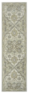 ALLEN  ROTH Brookford 2 x 8 Wool Ivory Soft Green Medallion Oriental Runner