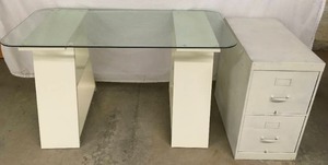 lot 12 image: Office ShelvesDesk Base & 2 Drawer Filing Cabinet