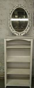 lot 16 image: White-wash Colored Book Case & Detached Mirror