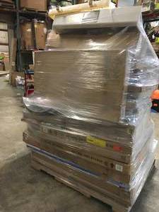 Tall Pallet with assorted Garage shelves, Patio items, misc furniture and hardware various conditions customer returns see pictures