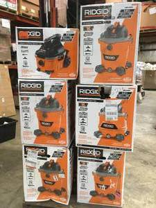 Pallet with assorted Ridgid WetDry shop vacs various models and conditions customer returns see pictures