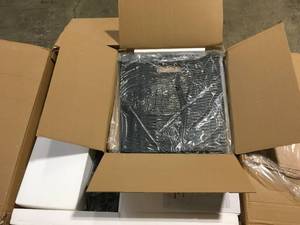 Legacy 32 in. W x 25 in. H Square Steel Wicker Base Propane Fire Pit with Table Top in Grey not used see pictures