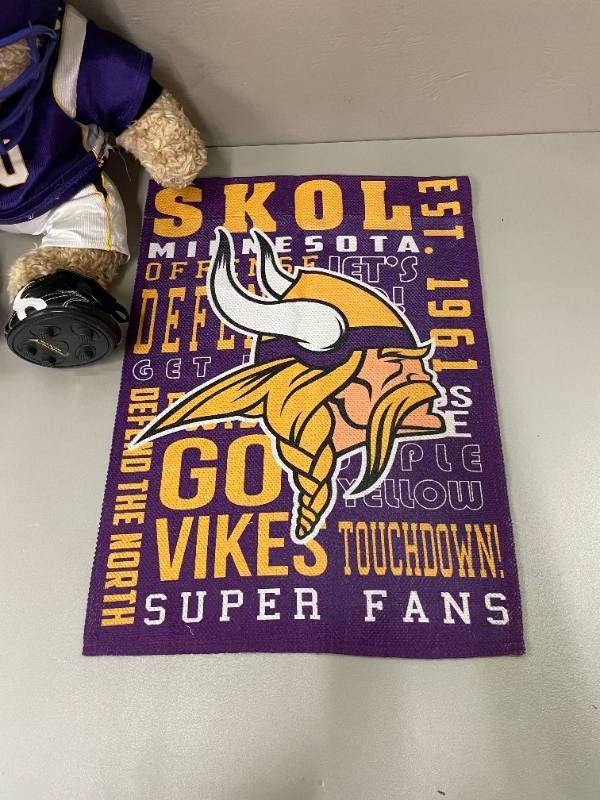 lot 67 image: Minnesota Vikings Garden Flag and Build a Bear
