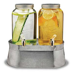 lot 125 image: Drink Diffuser Set - 2 Wire Bail Jars wGalvanized Base