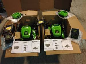 Lot of 2 PRO 19 in. 60V Battery Cordless 2-in-1 Lawn Mower with 5.0 Ah Battery with Charger by Greenworks Customer Returns See Pictures