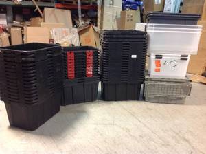 Lot of Assorted Plastic Bins and storage containers some missing tops Customer Returns See Pictures