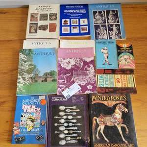 13 Books and Magazines for Antique Collectors & Resellers- Baseball Cards, Antique Advertising, Curios, Painted Ponies, Dick Tracy, Antique Magaxine & Mire1