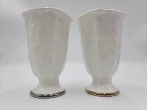 Gorgeous Vintage Porcelain 6 CupsVases-1 Platinum Trimmed, 1 Gold Trimmed