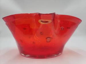 Gorgeous Vintage Crimson Millefiori Hand-Blown Glass Bowl 11.25 x 5